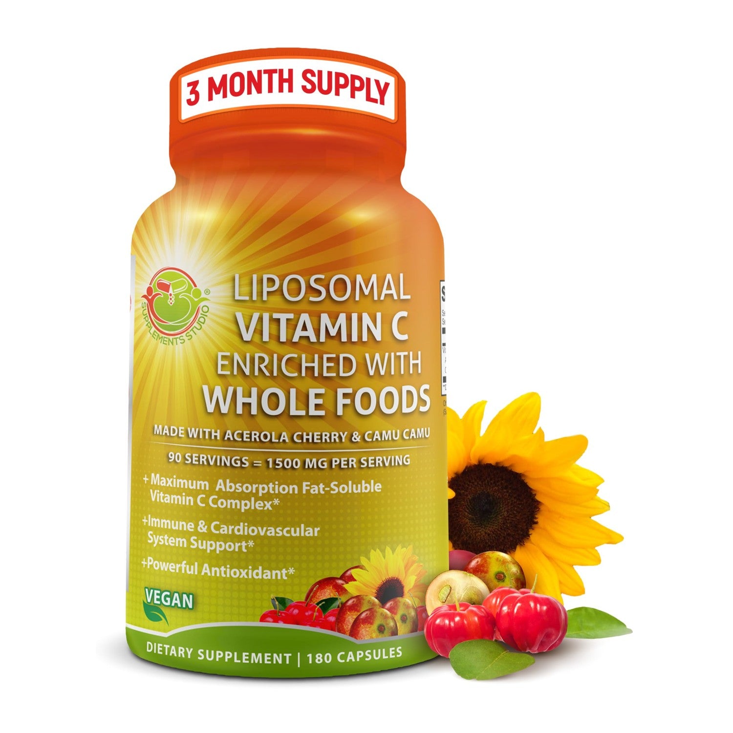 Liposomal Vitamin C Liquid Gel Capsules 1100mg - Made with Organic Acerola | Vitamin C Capsules for Immune Support - High Potency, Enhanced Absorption & Bioavailability, Daily Antioxidant Support, 120ct