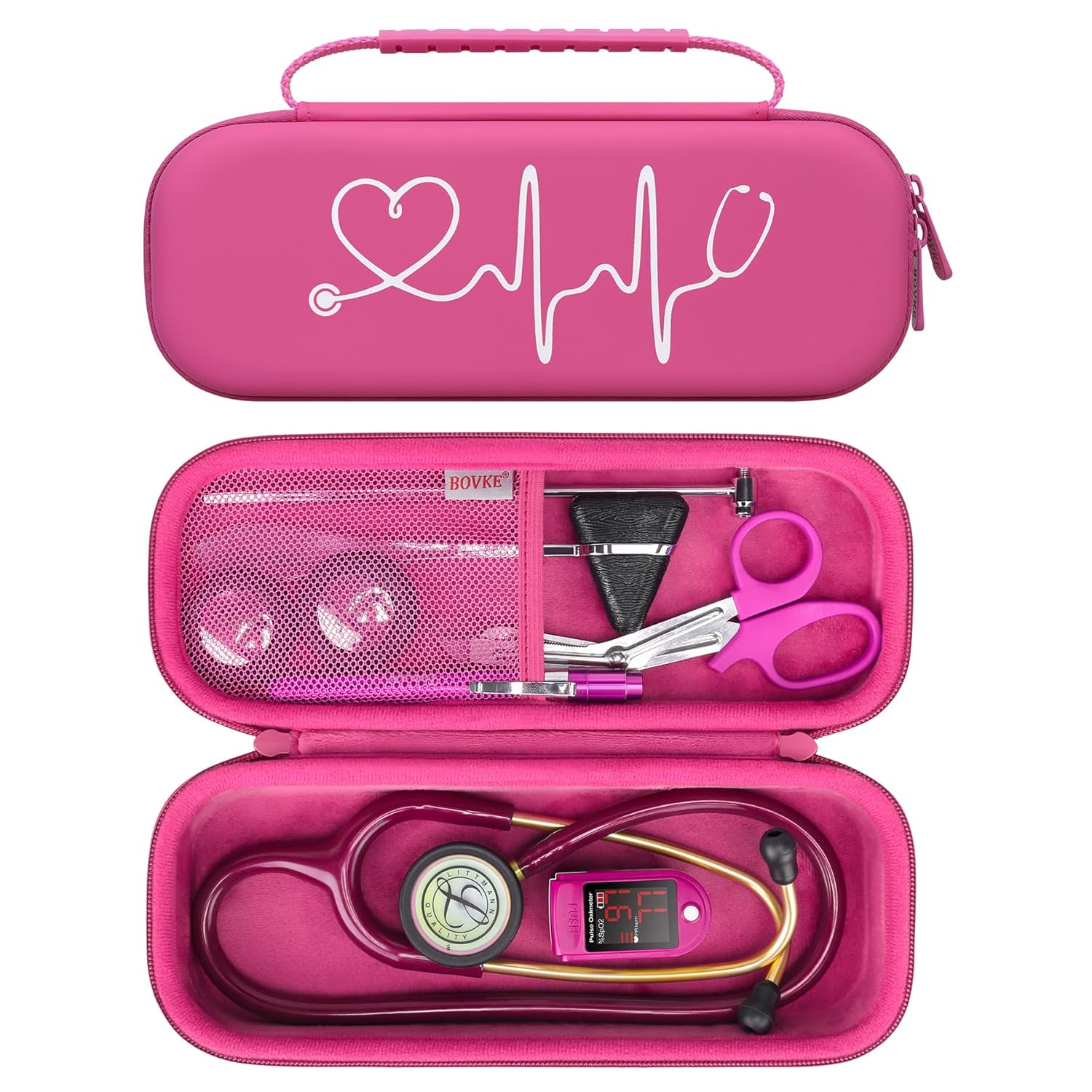 Buy now BOVKE Stethoscope Case for 3M Littmann Classic III, Lightweight II S.E, MDF Acoustica Deluxe Stethoscopes - Extra Room for Medical Bandage Scissors EMT Trauma Shear and LED Penlights, Black Raspberry at indiglob india
