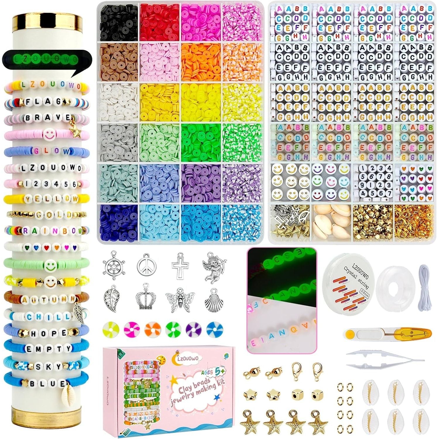 Buy now LZOUOWO 5300 Clay Beads Bracelet Making Aesthetic Kit, Polymer Heishi Preppy Letter Beads for Friendship Bracelet, Pearl Disc Beads Charms for Jewelry Making, DIY Creative Gift for Girls 8-12 Teens 7200pcs at indiglob india