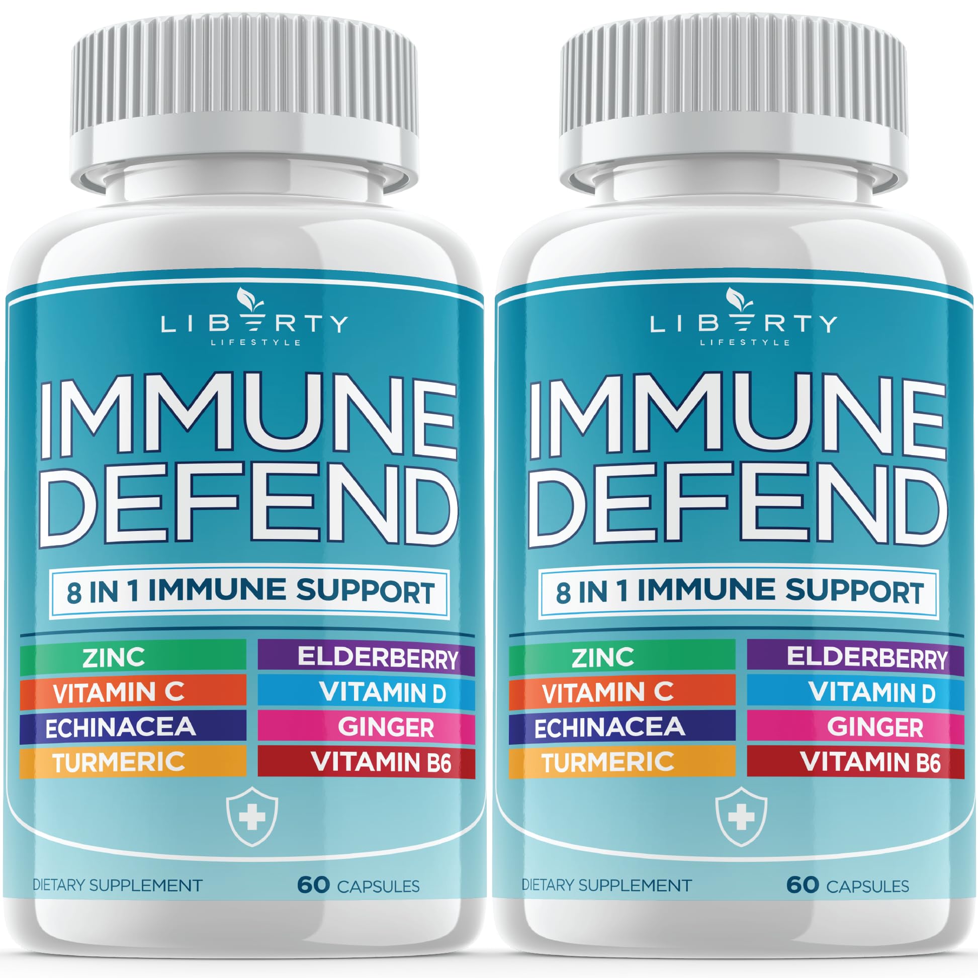 Liberty Lifestyle 8 in 1 Immune Supplement with Echinacea, Vitamin C and Zinc 50mg, Vitamin D 5000 IU, Turmeric Curcumin & Ginger, B6, Elderberry 180 Count (Pack of 3)