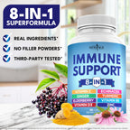 8 in 1 Immune Support Booster Supplement with Echinacea, Vitamin C and Zinc 50mg, Vitamin D 5000 IU, Turmeric Curcumin & Ginger, B6, Elderberry (8 in 1 Capsules (Pack of 3))