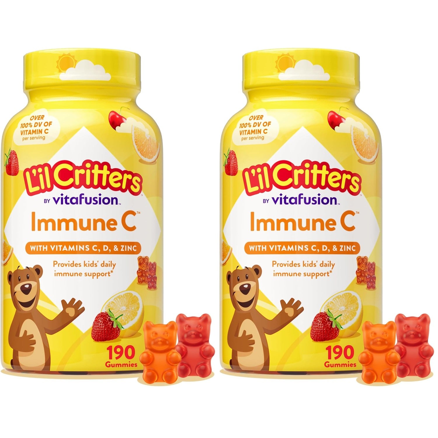 L'il Critters Kids Immune C | Vitamin C and Zinc Gummies | 190 Count | Assorted Fruit Flavors | Gluten and Dairy-Free Children's Gummy Supplement