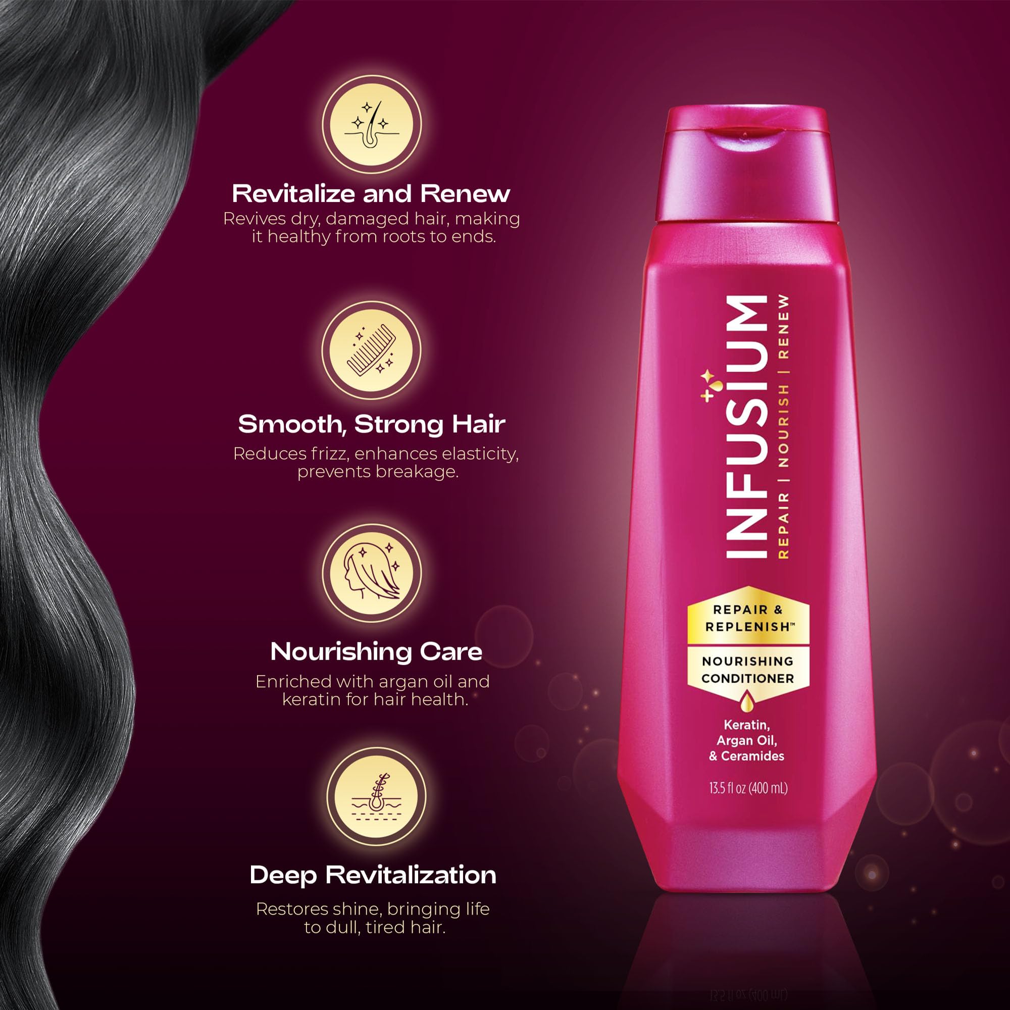 Buy now Infusium Repair and Volumize Conditioner - Hair Conditioner with Collagen and Hyaluronic Acid - Plumps Hair, Reduces Brittleness and Frizz - 13.5 oz at indiglob india