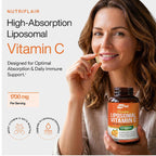NutriFlair Liposomal Vitamin C 1700mg, 180 Capsules - High Absorption, Fat Soluble VIT C, Higher Bioavailability Immune System Support & Collagen Booster, Non-GMO, Vegan Pills