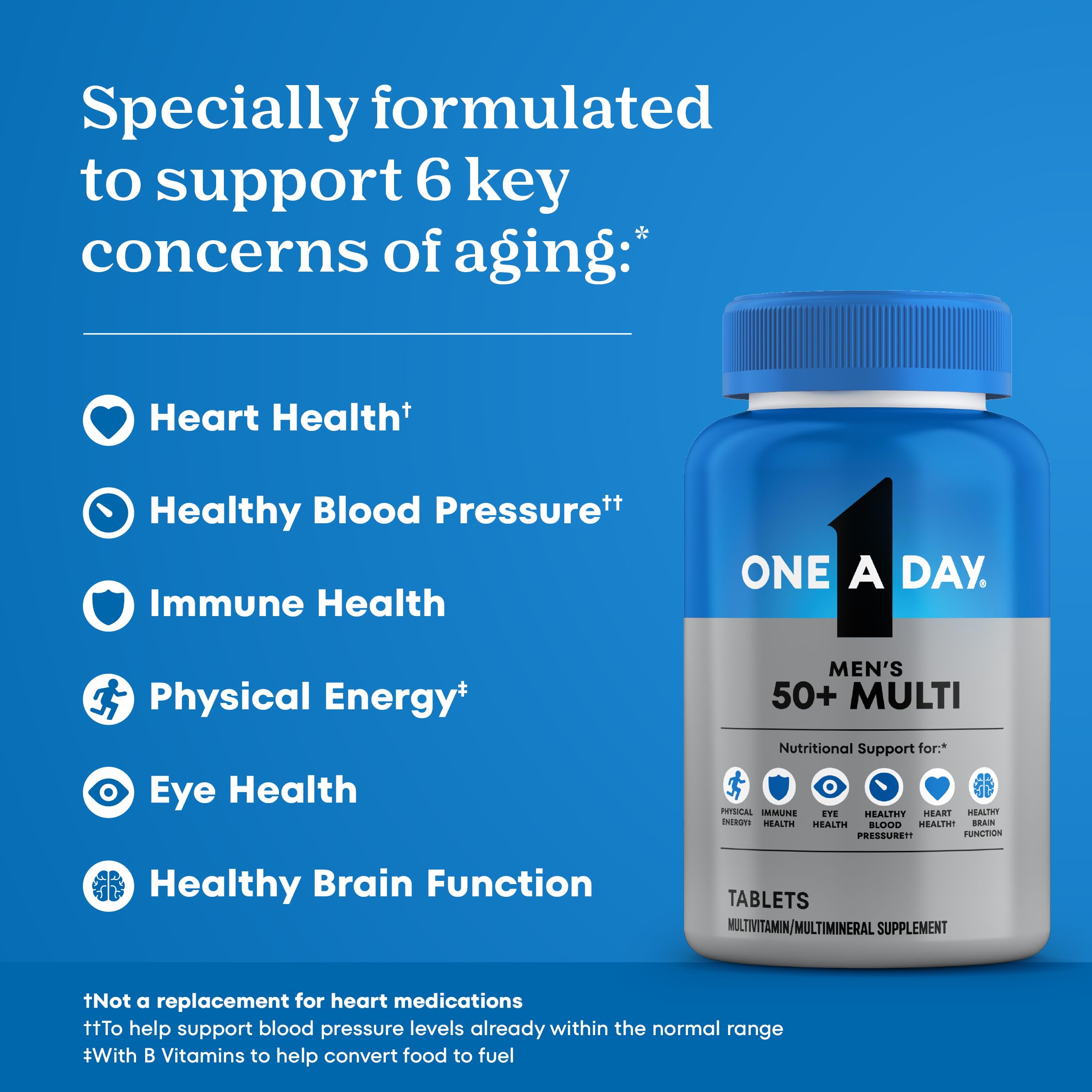 One A Day Men’s 50+ Healthy Advantage Multivitamin, Multivitamin for Men with Vitamins A, C, E, B6, B12, Calcium and Vitamin D, Tablet, 200 Count (Pack of 1)