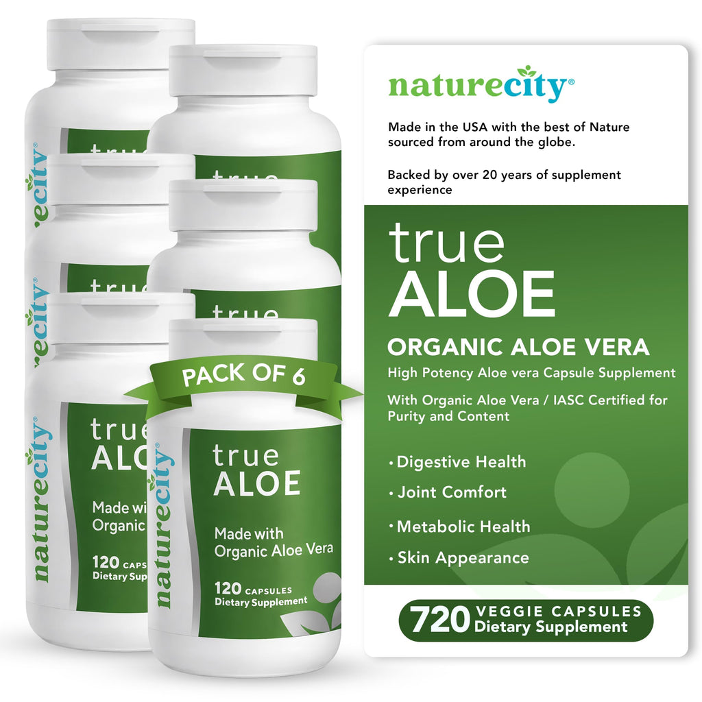 TrueAloe Organic Aloe Vera Capsules - Supports Digestive Balance, Joints and Stomach Comfort - Plant-Based Aloe Barbadensis Powder - Easy-to-Swallow Single Ingredient Formula - 720 Caps