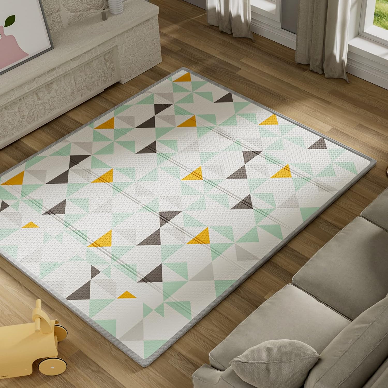 Buy now UANLAUO Foldable Baby Play Mat, Extra Large Waterproof Activity Playmats for Babies,Toddlers, Infants, Play & Tummy Time, Foam Baby Mat for Floor with Travel Bag (Cloud(71x59x0.4inch)) 71x59x0.4 Inch Triangle at indiglob india