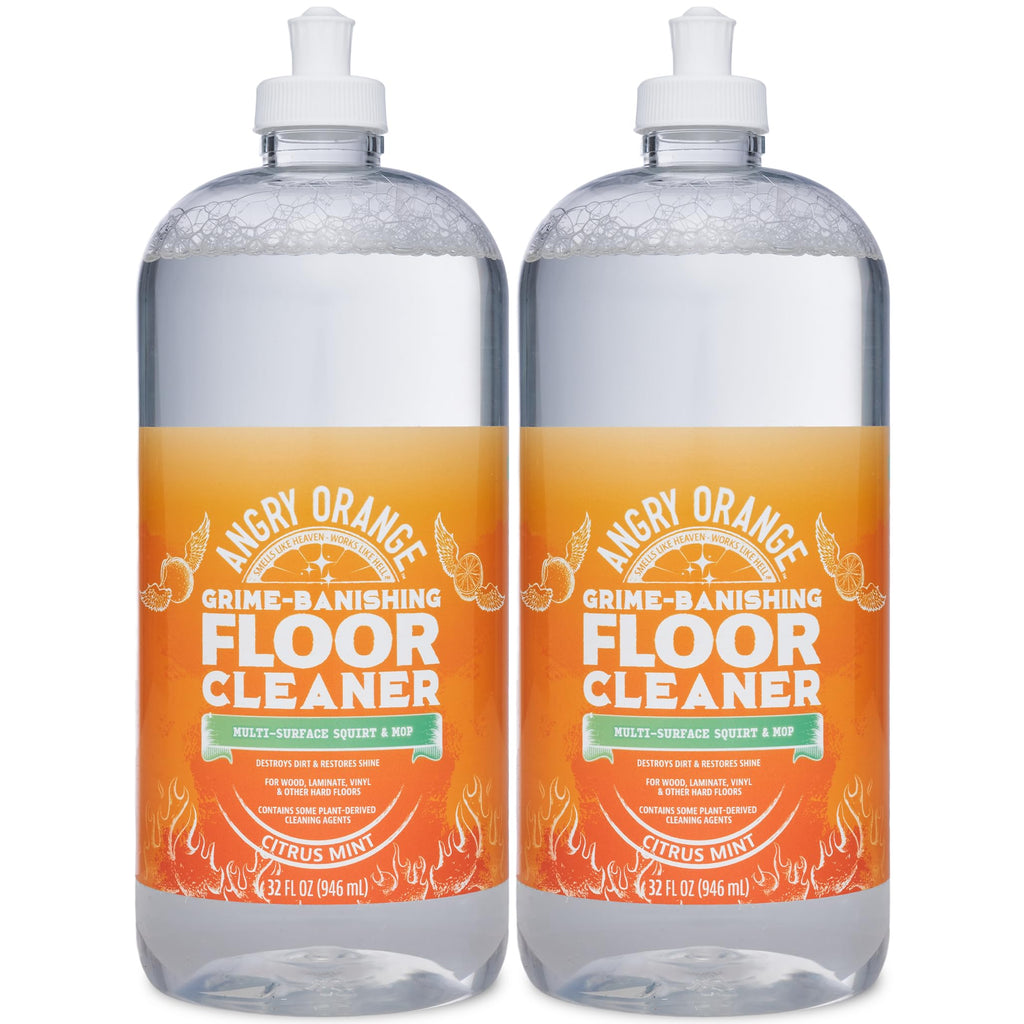 ANGRY ORANGE Hardwood Floor Cleaner - No-Rinse, Pet-Safe, Residue Free Multi-surface Cleaning Solution for Pet Urine, Grime & Everyday Dirt - Made in USA - Citrus Mint - 32 oz - Value 2 Pack