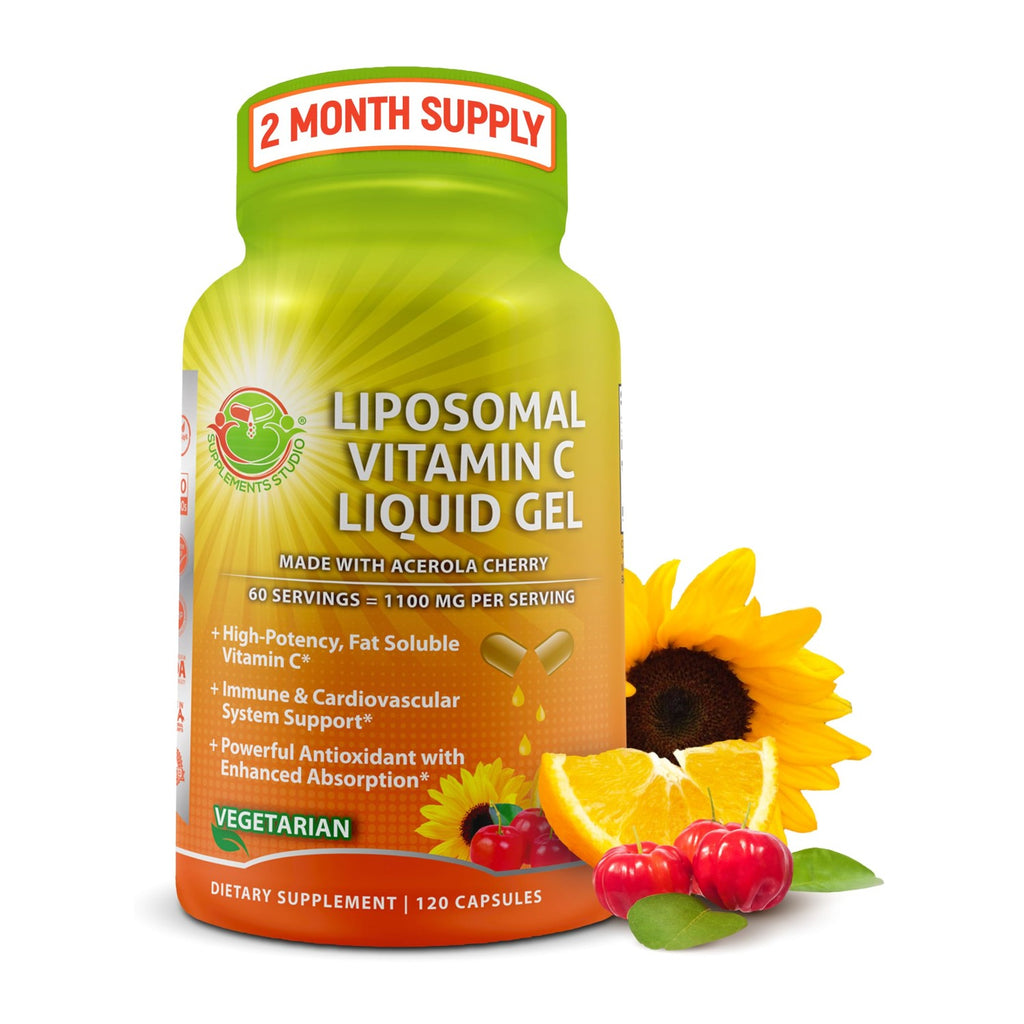 Liposomal Vitamin C Liquid Gel Capsules 1100mg - Made with Organic Acerola | Vitamin C Capsules for Immune Support - High Potency, Enhanced Absorption & Bioavailability, Daily Antioxidant Support, 120ct