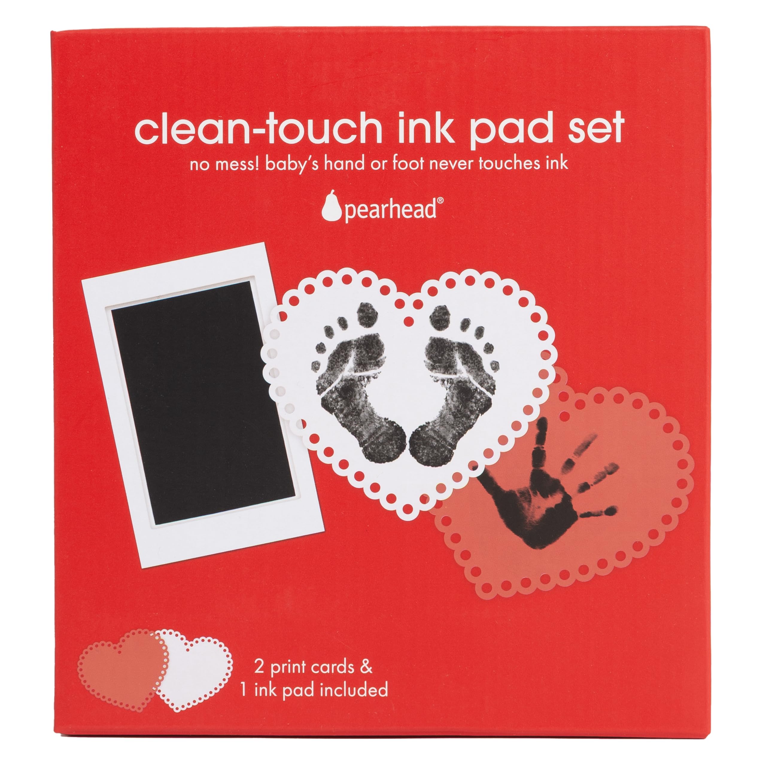 Buy now Pearhead Newborn Baby Handprint and Footprint Kit - No Mess Clean-Touch Ink Pad With Impression Cards, Safe for Skin, Perfect Keepsake for Family, Acid-Free, Black Red Hearts Baby Ink Pad Kit 1-Pack, Hearts at indiglob india