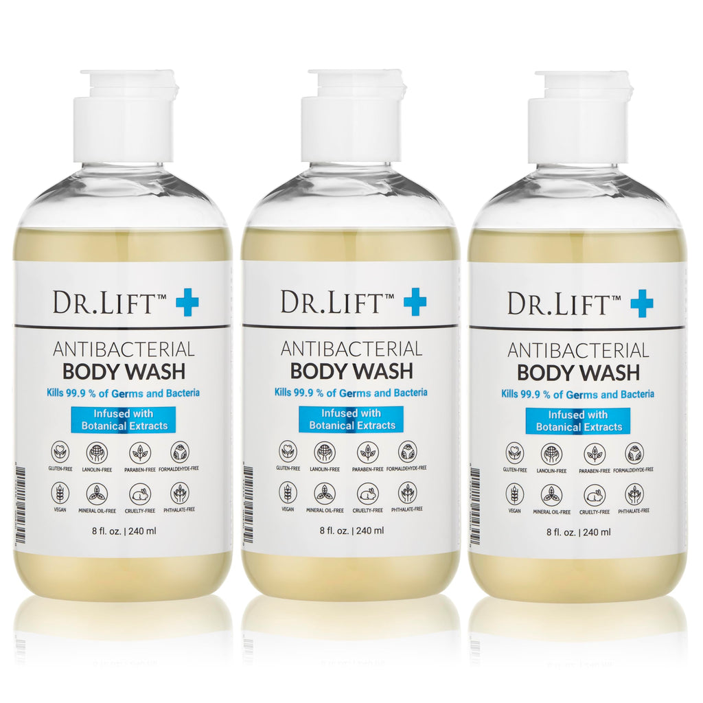 Dr. Lift Antibacterial Body Wash, Lemon, Spirulina, Vegan, 8 Fl Oz | Refreshing Scent, Citric Acid, Hydrating Moisturizing Formula, Paraben & Phthalate Free