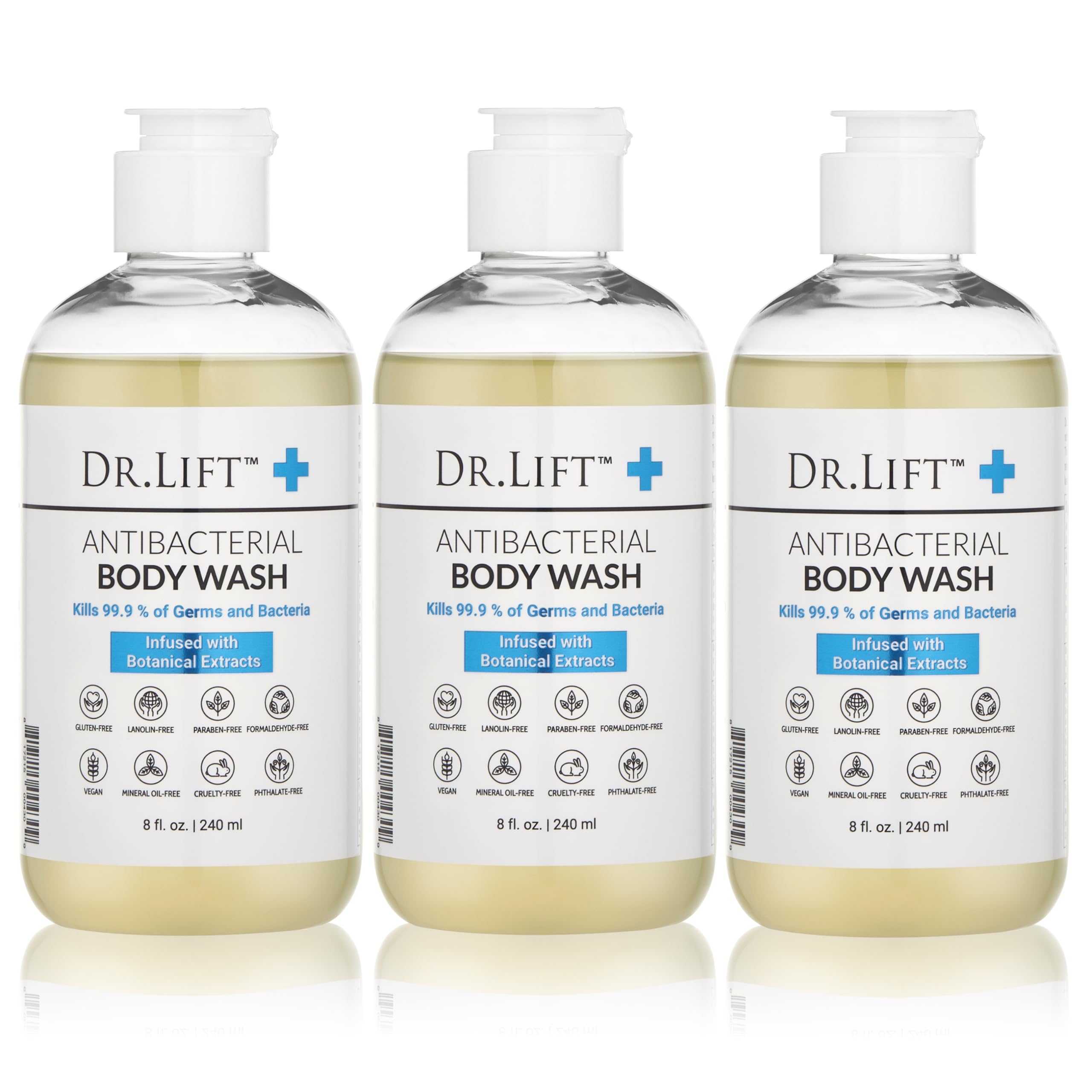 Dr. Lift Antibacterial Body Wash, Lemon, Spirulina, Vegan, 8 Fl Oz | Refreshing Scent, Citric Acid, Hydrating Moisturizing Formula, Paraben & Phthalate Free