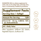 Solgar Vitamin D3 (Cholecalciferol) 25 MCG (1000 IU), 250 Servings | Helps Maintain Healthy Bones & Teeth, Immune System Support, Non-GMO, Gluten Free, Dairy Free - 250 Softgels