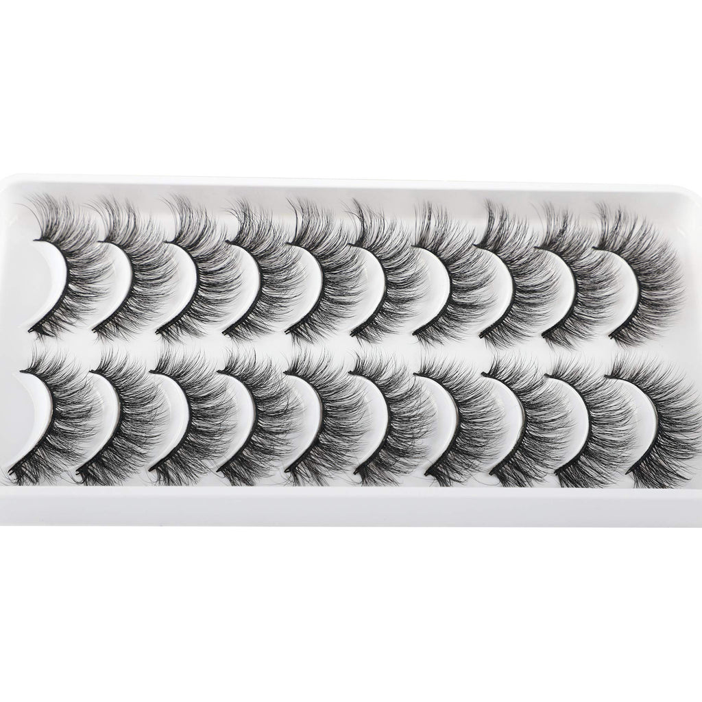 JIMIRE Fake Eyelashes Natural Look Fluffy Wispy False Lashes Cat-Eye Lashes with Thin Band Lightweight Fake Lashes 10 Pairs Pack