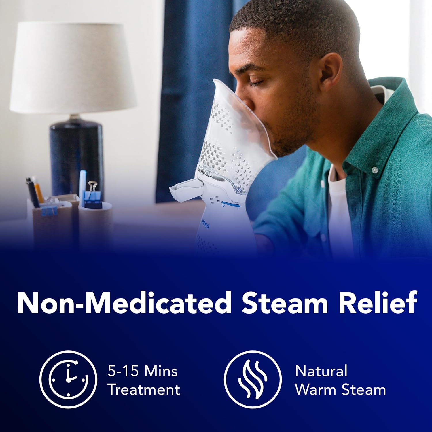 Buy now Vicks Sinus Inhaler - Non-Medicated Steam Relief for Allergies, Congestion, Cough & Colds, Vocal Steamer, Soothes Nasal & Throat Passages, Works with VapoPads (1 Included) at indiglob india