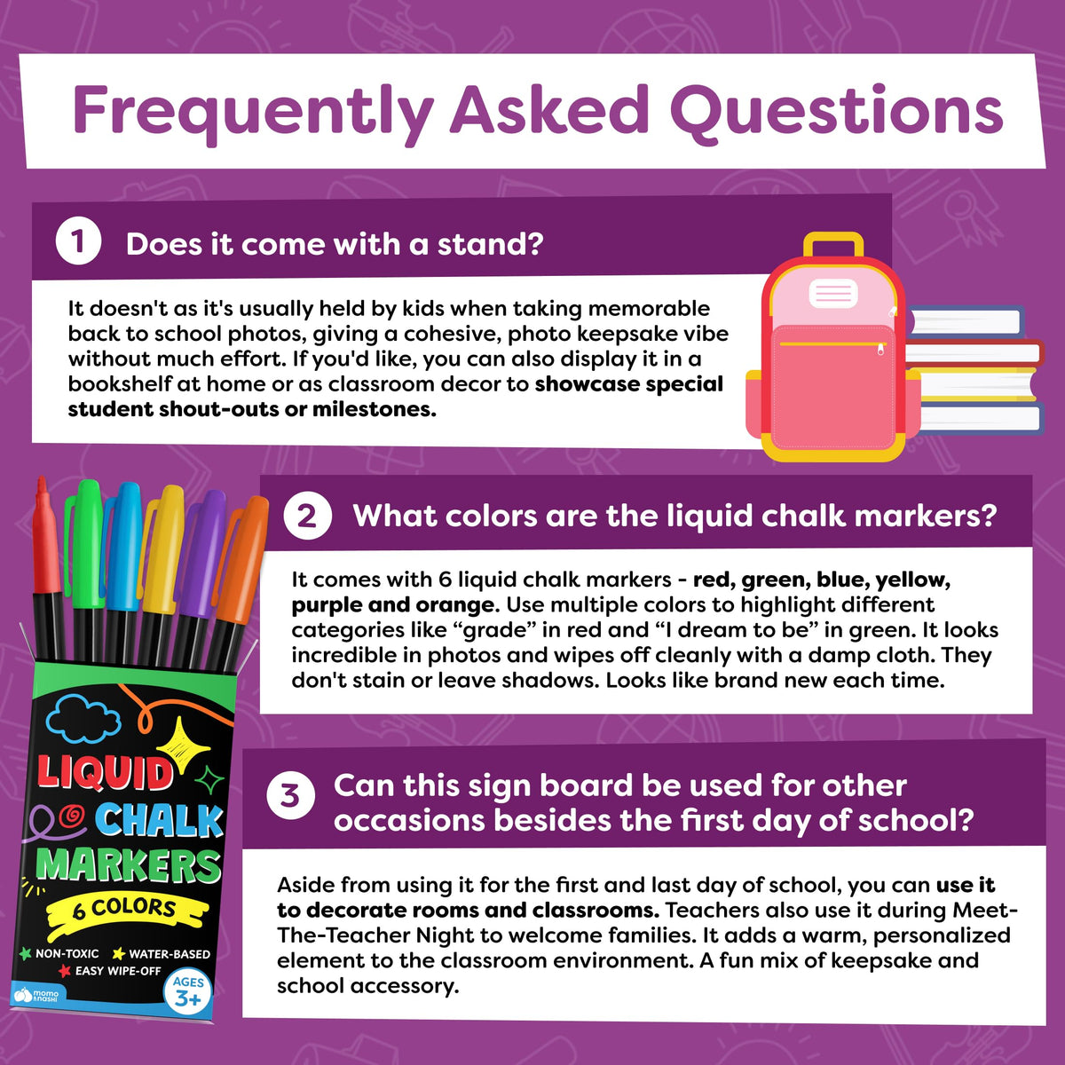 First Day of School Sign Board with Liquid Chalk Markers - 14”x11” Double-Sided & Reusable Board - My First and Last Day - Back to School Supplies - First Day of Kindergarten Preschool
