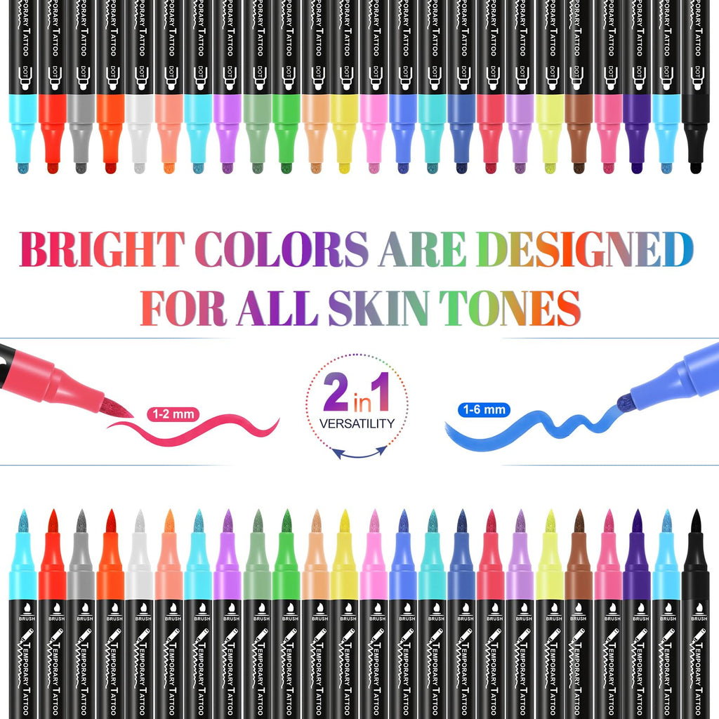 Temporary Tattoos Body Markers 24 Count 50 Temporary Tattoo Stickers 82 Stencils Skin Pens for Teen Girl Gifts Trendy Stuff Cool Birthday Gift Ideas Teens 12 13 14 15 16 17 18 Girls & Adults