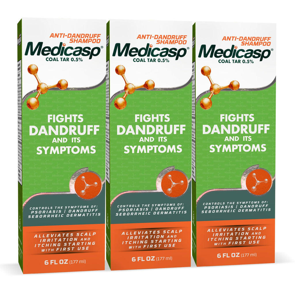 Medicasp Coal Tar Anti-Dandruff Shampoo, Flakes Shampoo, 6 fl oz, 2 Pk | Alleviates Symptoms from 1st Wash, Treats Psoriasis, Seborrheic Dermatitis & Itchy Dry Scalp, Fights Root Cause of Dandruff