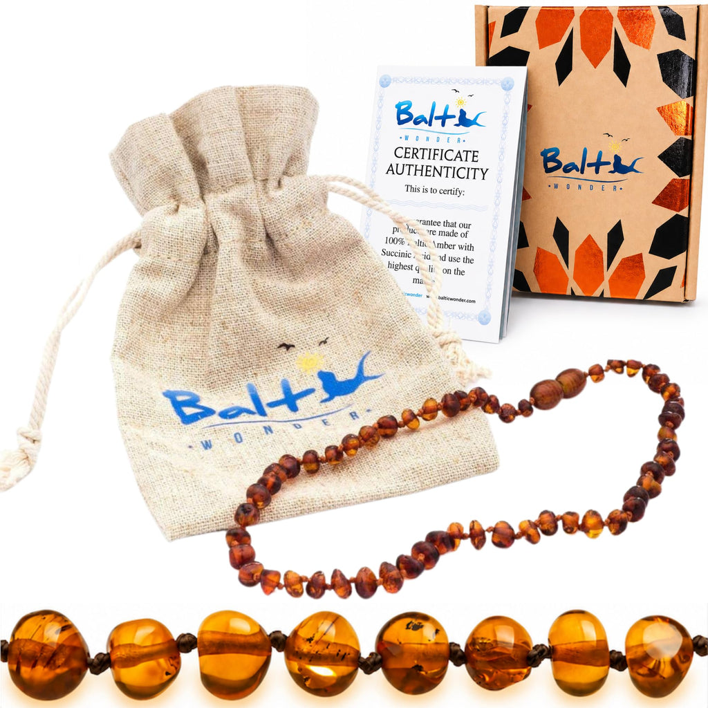 Baltic Amber Necklace - Authentic Cognac Baroque - Natural Comfort - 12.5 Inch - Screw Clasp