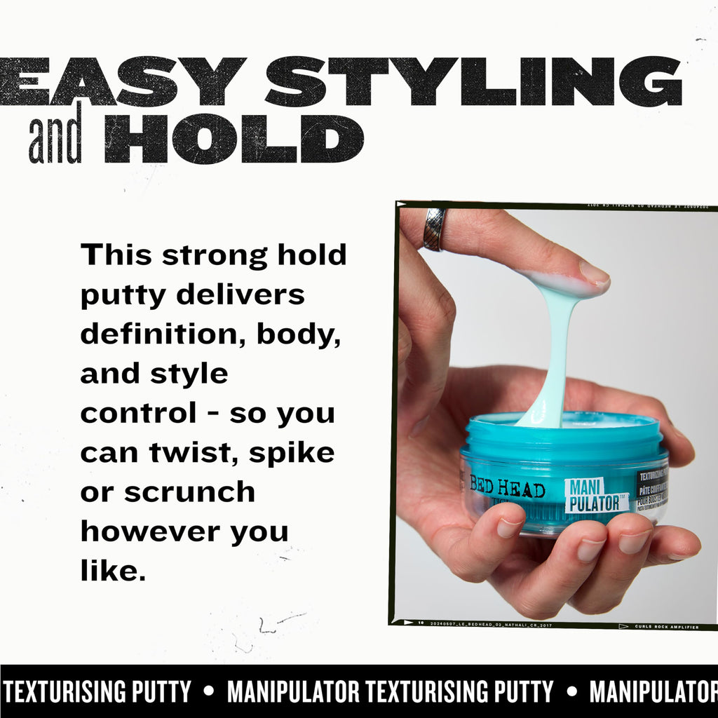 TIGI Bed Head Manipulator Texturizing Putty, Firm Hold Styling Putty for Short to Medium Hair, 2.01 oz
