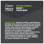 DOVE MEN + CARE 3 in Cleanser for Body, Face, and Shaving 1 Bar 3.75 oz | For dry skin, Helps cleanse and hydrate, With 1/4 moisturizing cream, For face body + shave, Extra Fresh scent