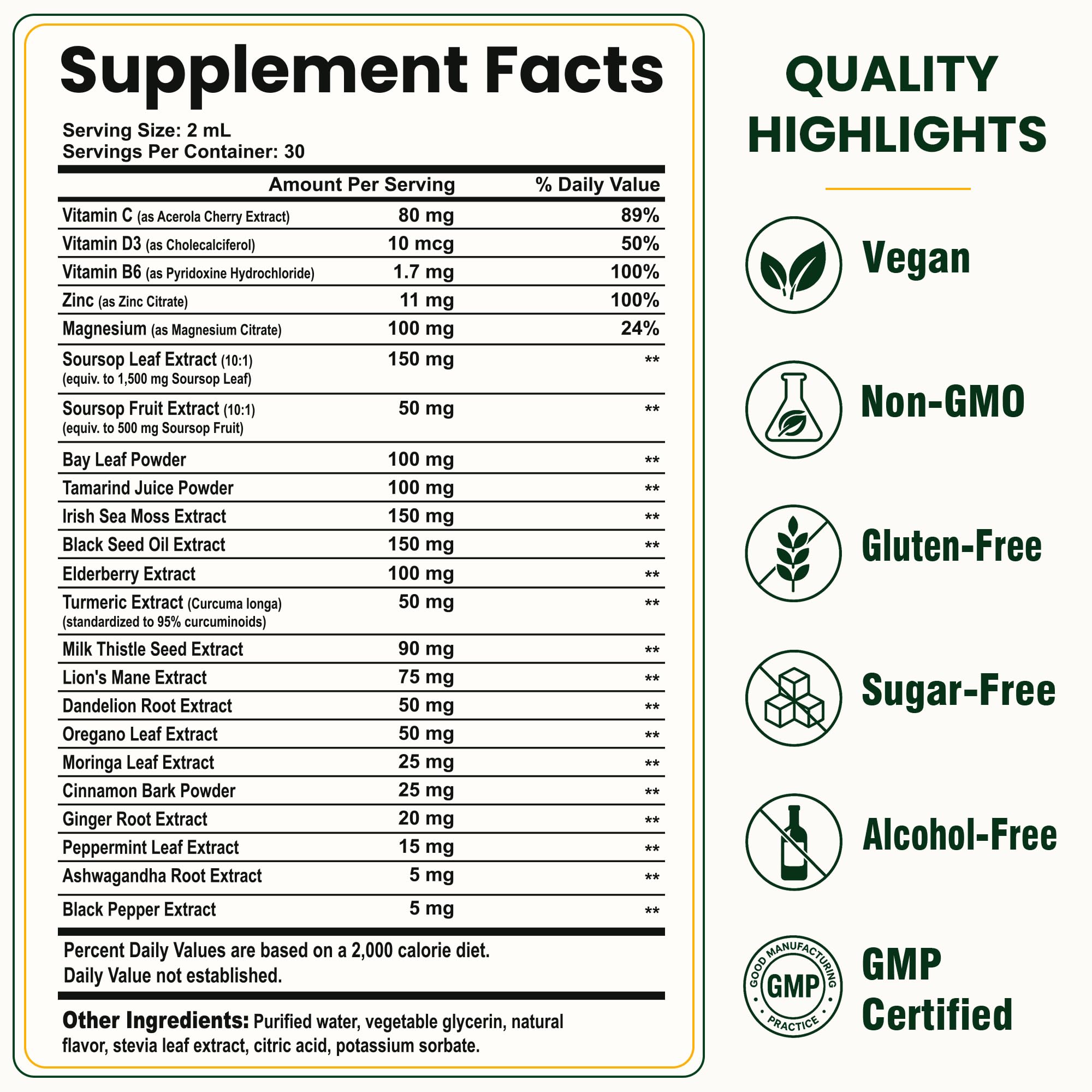 Soursop Bitters Liquid Drops – 23 in 1 Formula with Graviola, Black Seed, Sea Moss, Moringa – Supports Digestive Health, Immune Function, Natural Energy - Vegan, Non-GMO - Orange Flavor, 2 fl oz