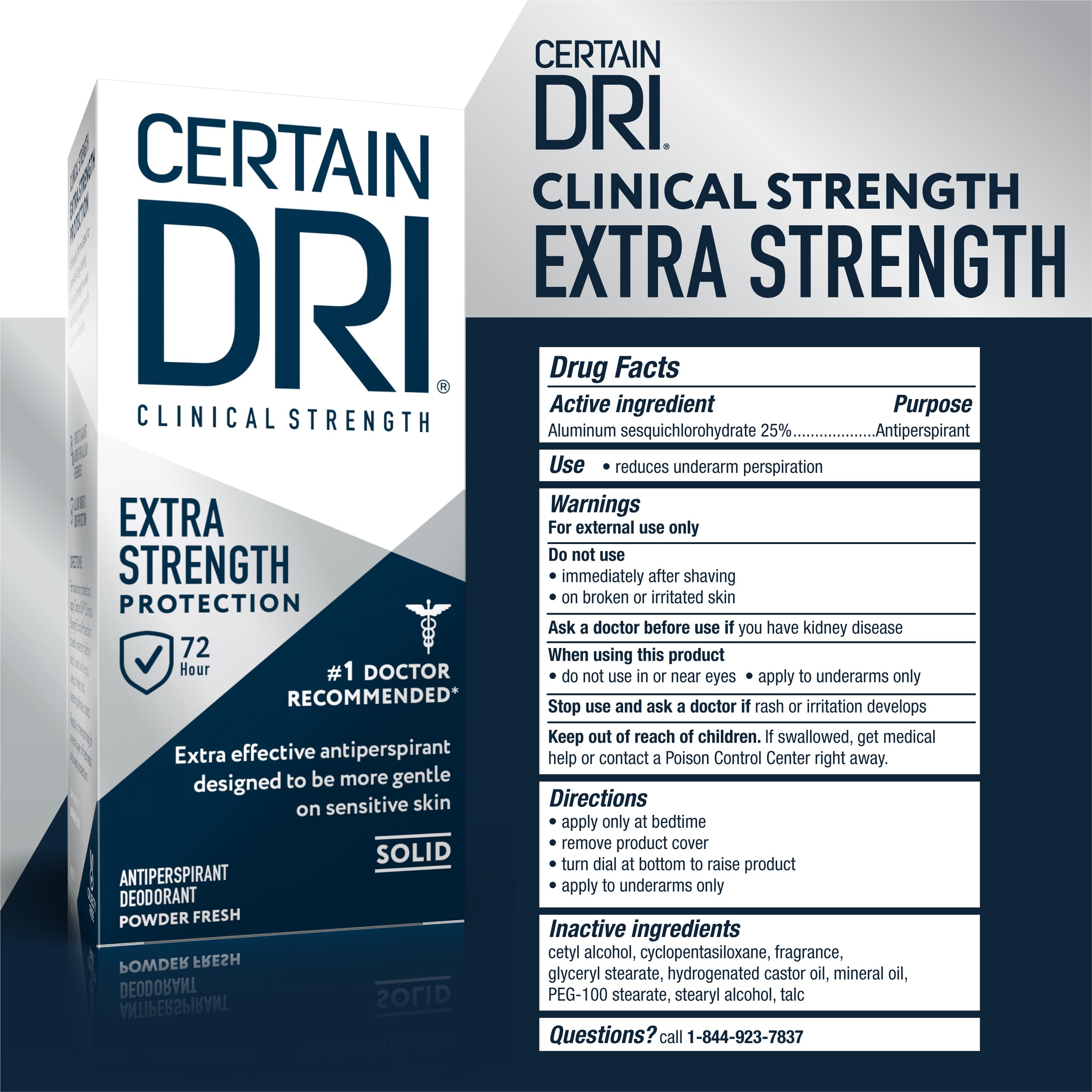 Certain Dri Extra Strength Clinical Antiperspirant, 1.7 oz | 24-Hour Underarm Sweat & Odor Protection for Excessive Sweating, Maximum Deodorant for Men & Women, Powder Fresh Scent