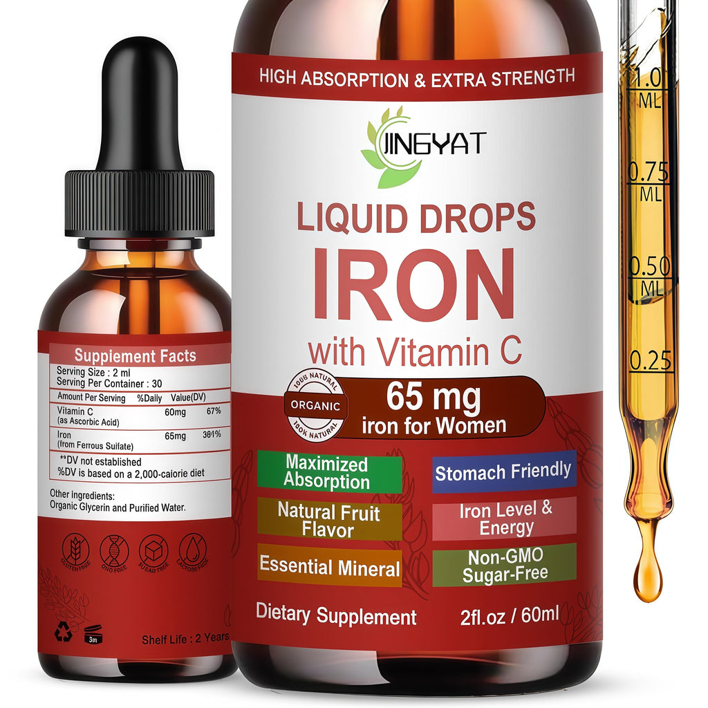Iron Supplement Liquid Drops, High Absorption Iron Supplement for Women 65 mg, Liquid Iron for Red Blood Cell Support*, Vegan Essential Mineral Iron Drops with Vitamin C, Non-GMO, 30 Servings