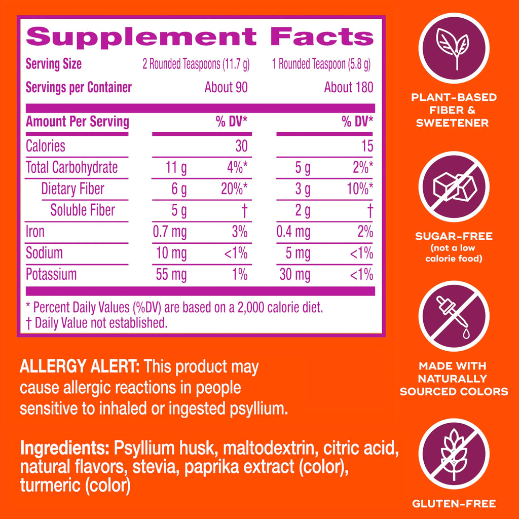 Metamucil Premium Blend, 4-in-1 Fiber Supplement for Digestive Health, Psyllium Husk Fiber Powder, Sugar-Free with Stevia, Plant-Based_Fiber Supplement, Orange Flavored, 180 teaspoons (Pack of 4)