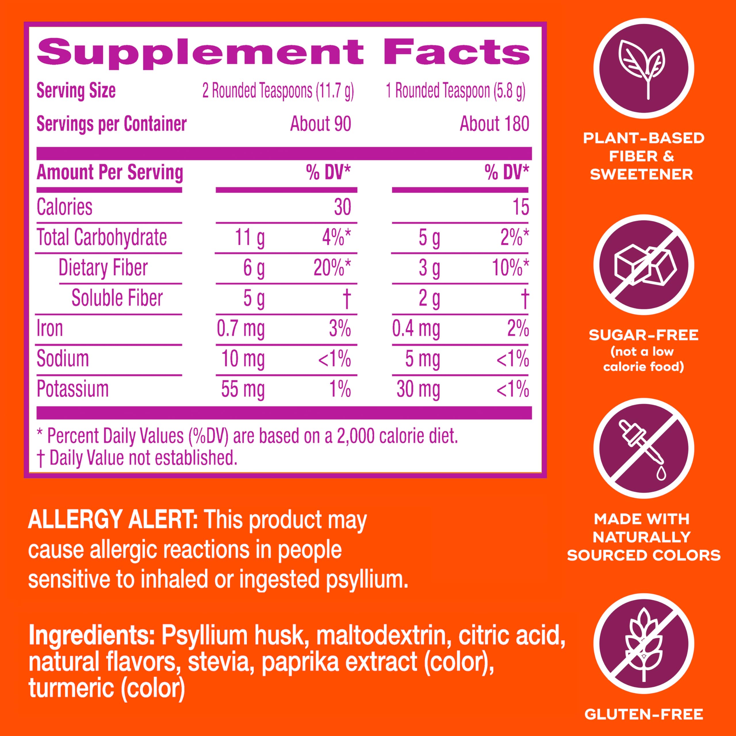 Metamucil Premium Blend, 4-in-1 Fiber Supplement for Digestive Health, Psyllium Husk Fiber Powder, Sugar-Free with Stevia, Plant-Based_Fiber Supplement, Orange Flavored, 180 teaspoons (Pack of 4)