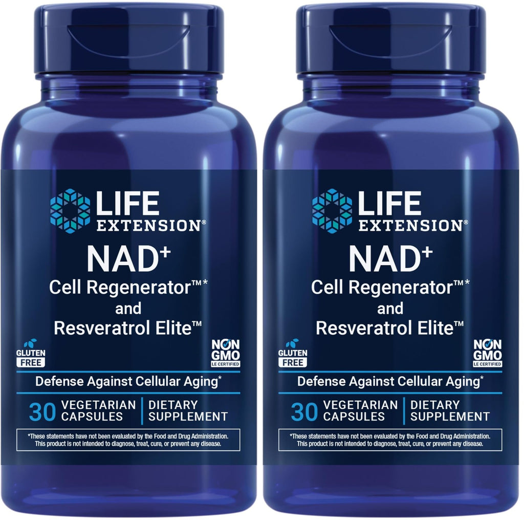 Life Extension NAD+ Cell Regenerator™ and Resveratrol Elite™*, nicotinamide riboside, Trans-resveratrol, quercetin, Fisetin, Heart Health, Healthy Aging, Vegetarian, Non-GMO, Gluten Free, 30 Capsules
