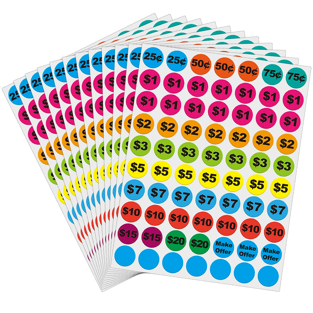 Removable Garage Sale Stickers, Yard Sale Price Stickers, 3/4" Price Labels
