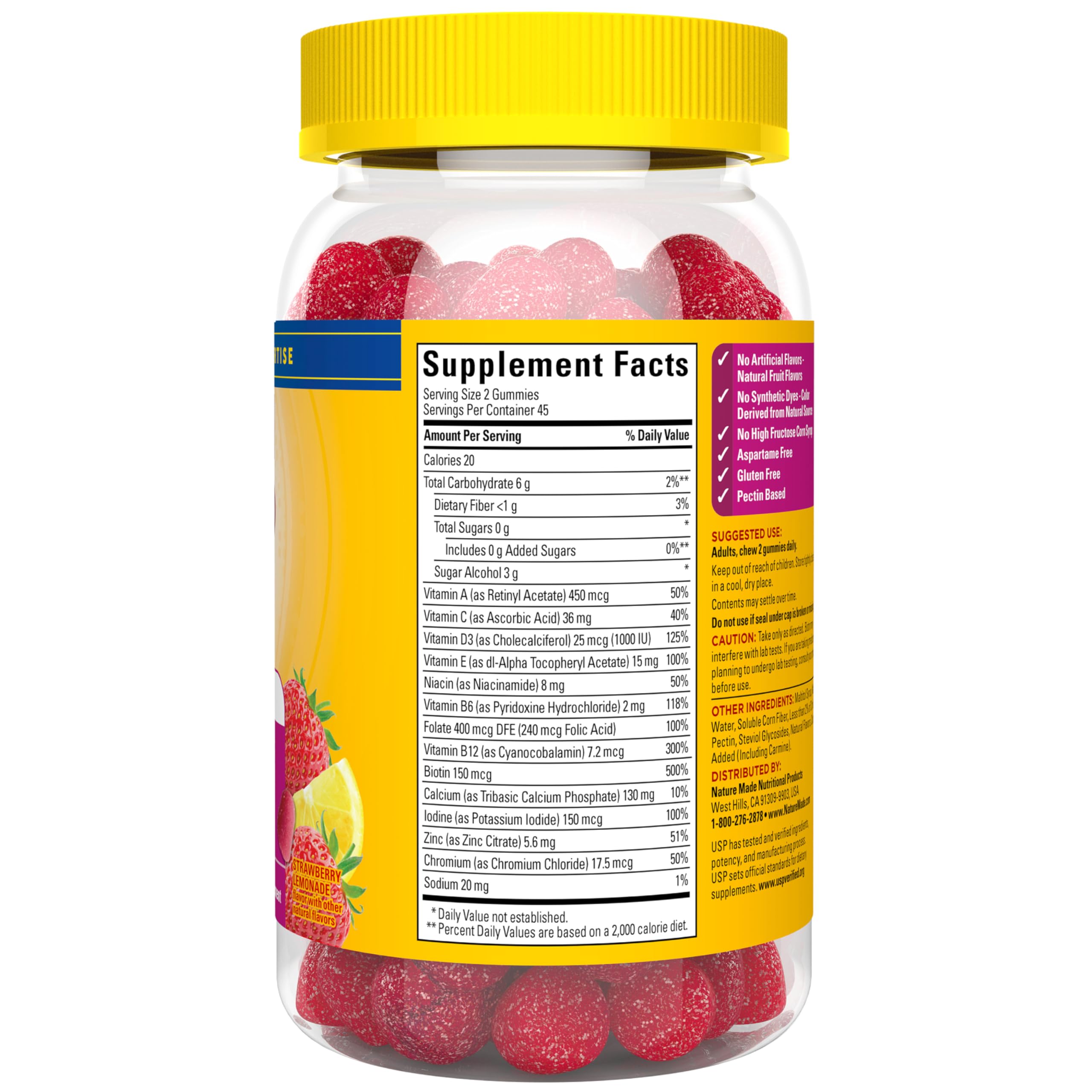 Nature Made Zero Sugar Multivitamin Women's Gummies, 90 Sugar Free Gummies | Women's Multivitamin Gummies for Bone & Immune Support, Aspartame Free, Strawberry Lemonade Flavor, 45 Day Supply