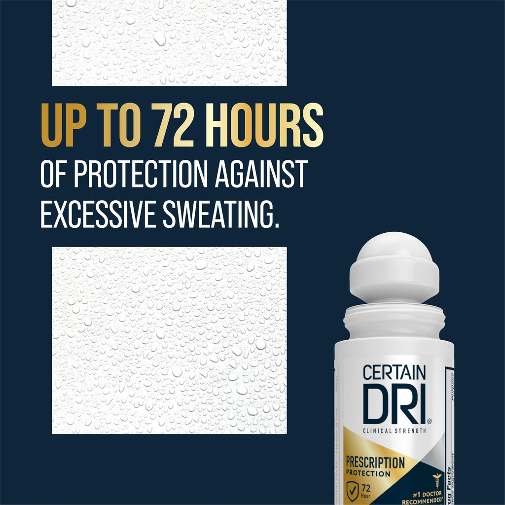 Certain Dri Prescription Strength Clinical Antiperspirant Roll-On, 1.2 oz | 72-Hour Sweat & Odor Protection for Excessive Sweating & Hyperhidrosis, 15% Aluminum Chloride, Fragrance-Free