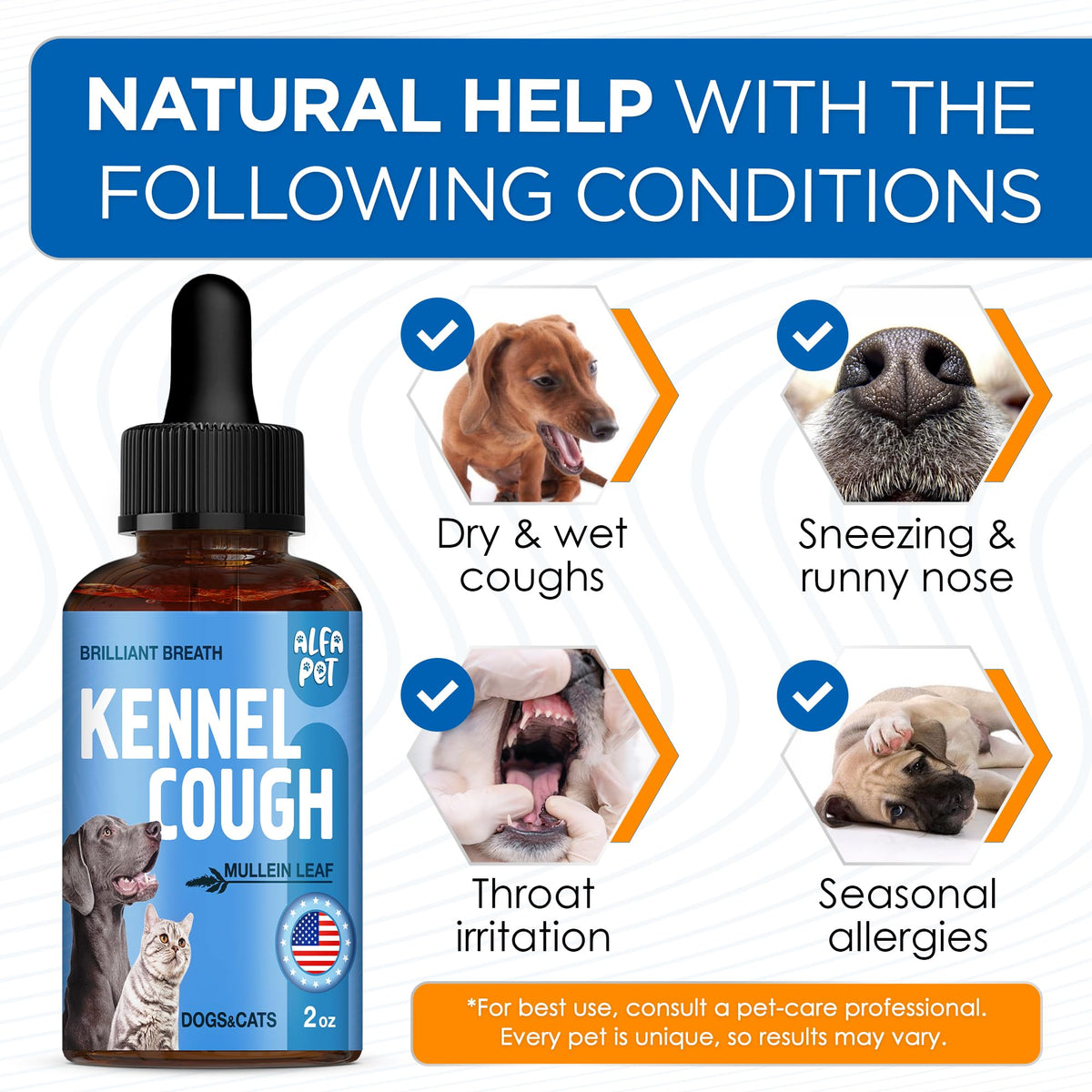 Kennel Cough Medicine for Dogs Helps with Dry, Wet, Barking Cough – Cat and Dog Cough Medicine Soothes and Calms Irritated Throat – Herbal Treatment Supports Breathing and Clears Airways – 2-oz Bottle