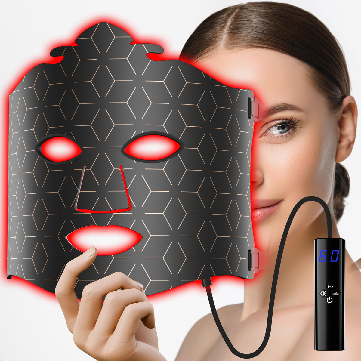 7-1 Colors LED Facial Skin Care Mask,Red Light Mask for Face, Cordless Led Silicone Face Mask Light,Salon or Home,Black.