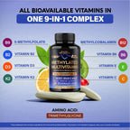 Methylated Multivitamin - 9in1 Supplement with TMG, 5MTHF & B12 - 120 Caps