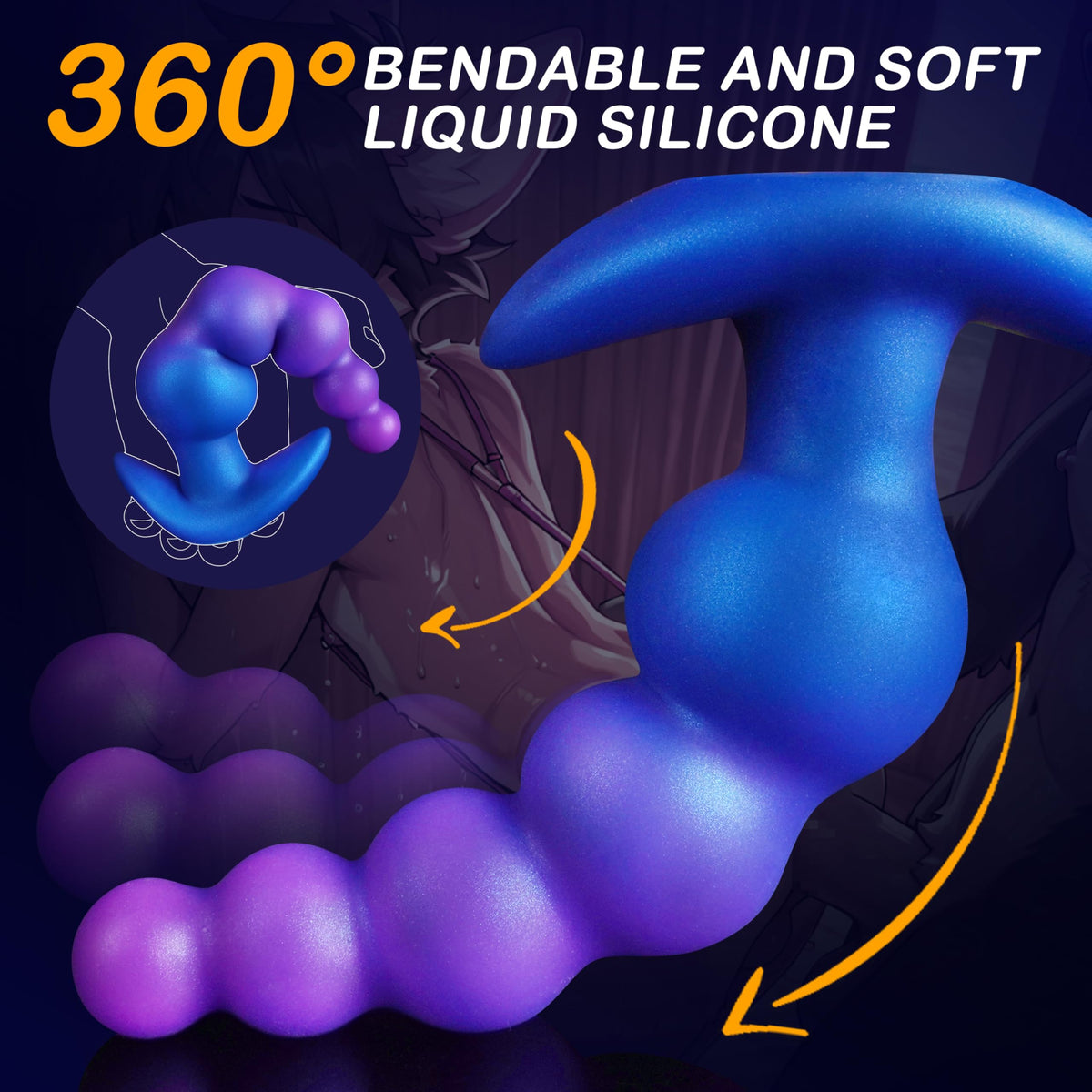 8" Vibrating Anal Beads Butt Plug, Soft Silicone Anal Vibrator Sex Toys