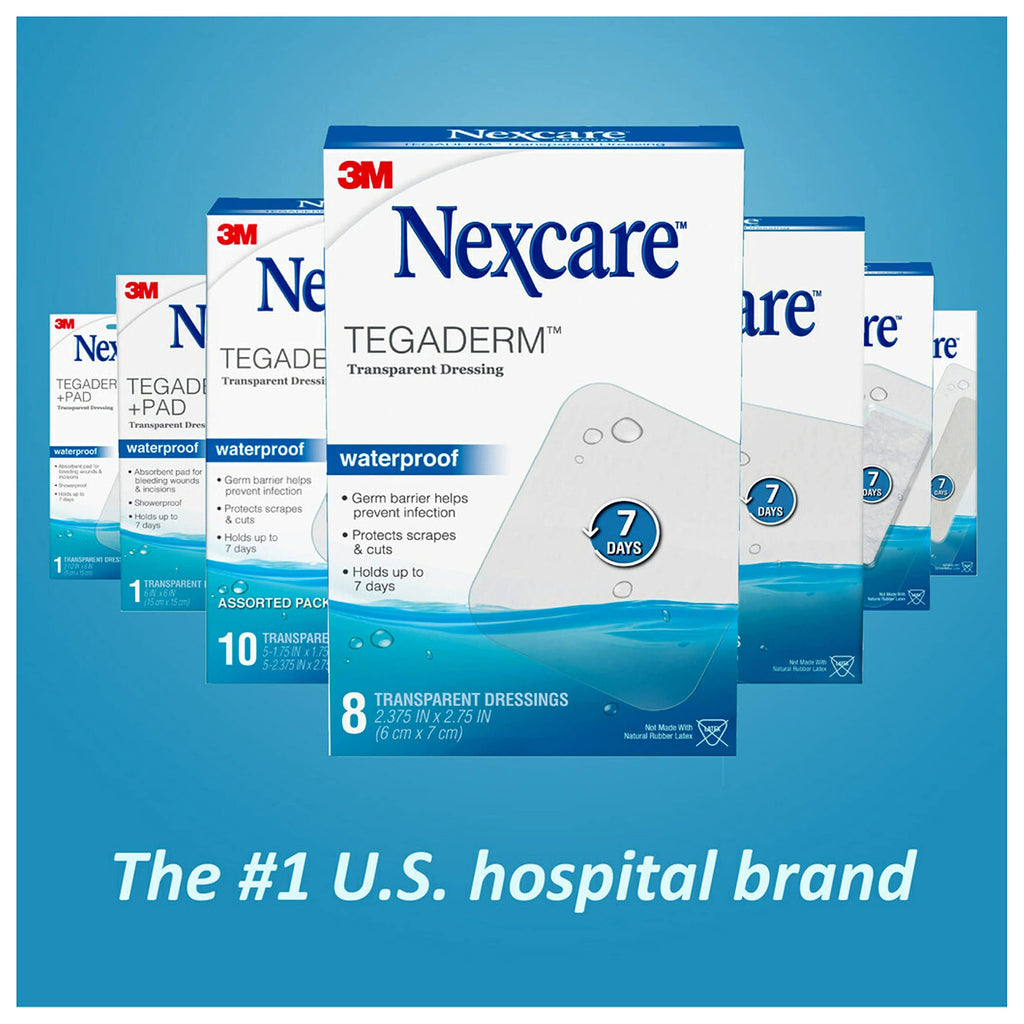 Nexcare Tegaderm + Pad Transparent Dressing, Clear Breathable Dressing Holds Fast for 7 Days, Waterproof for Safe Bathing - 5 Dressings