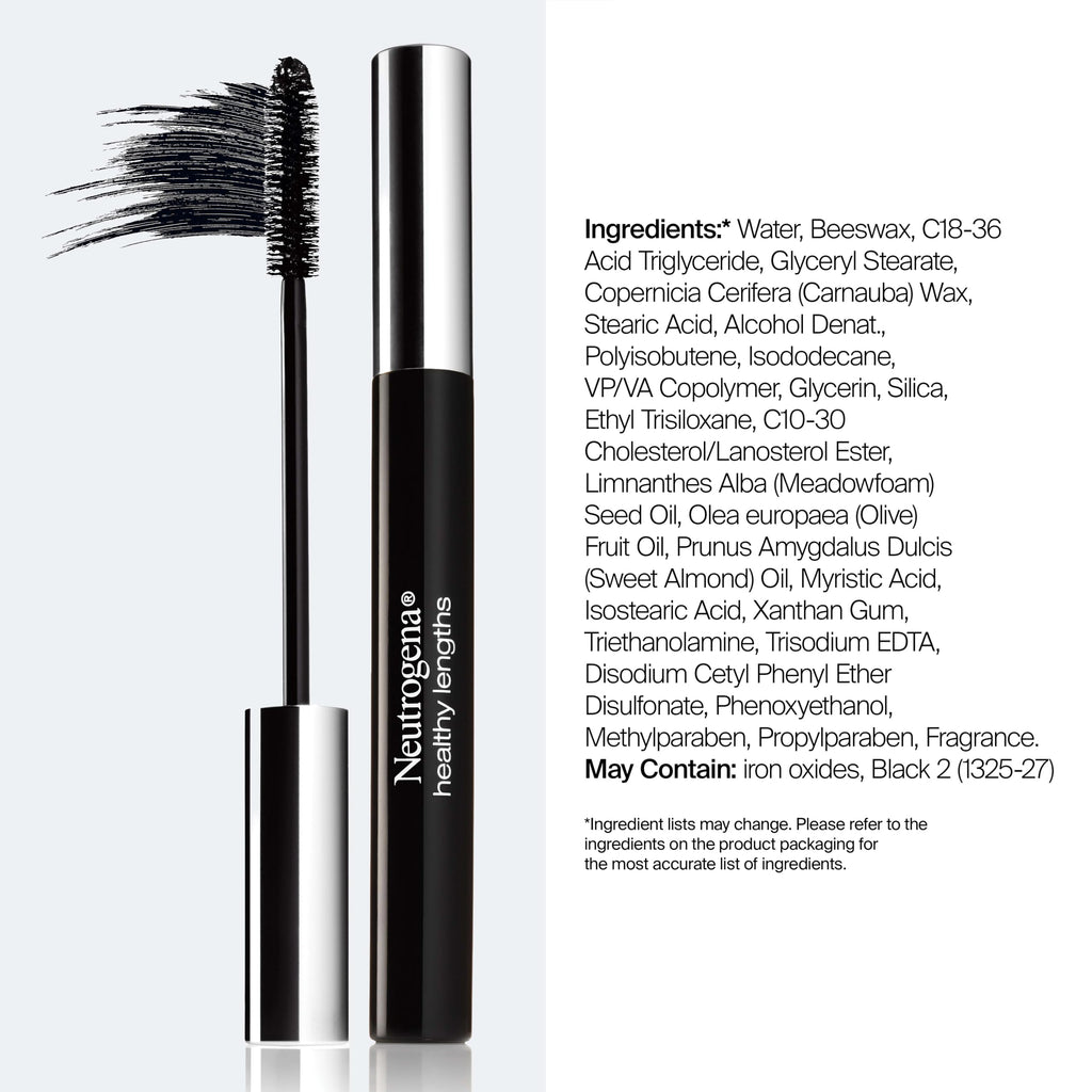 Neutrogena Healthy Lengths Mascara Black 02, 0.21 oz | Strengthens, Lengthens, Helps Lashes Grow, Vitamin E, Olive Oil Formula, No Clumping or Flaking