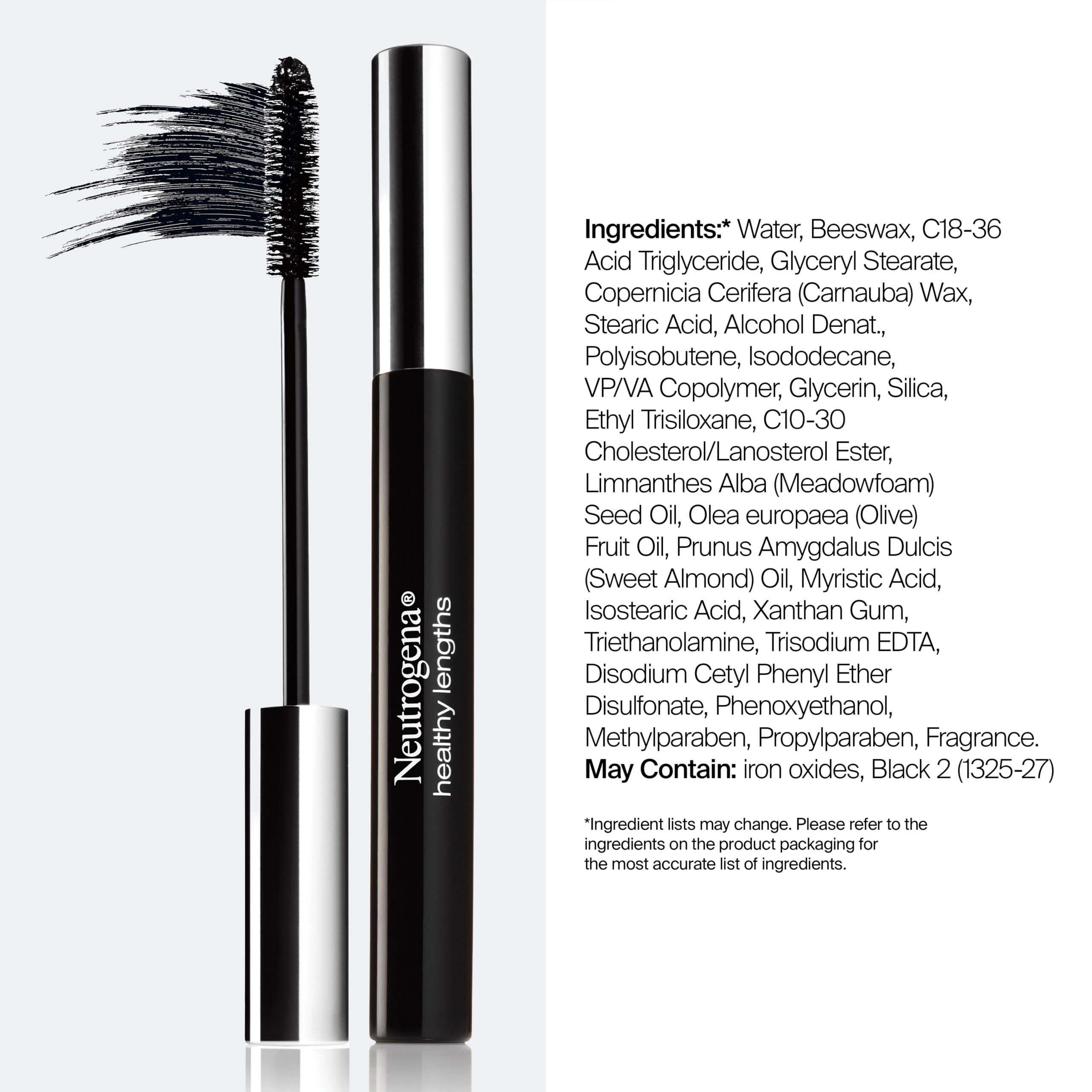 Neutrogena Healthy Lengths Mascara Black 02, 0.21 oz | Strengthens, Lengthens, Helps Lashes Grow, Vitamin E, Olive Oil Formula, No Clumping or Flaking