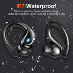 Buy now Ltinist Wireless Earbud, Bluetooth 5.3 Headphones Pure Bass Sound with Earhooks, 75H Battery Over Ear Headphones with Dual-LED Display, IP7 Waterproof Earphones Built-in Microphone for Running Sports at indiglob india
