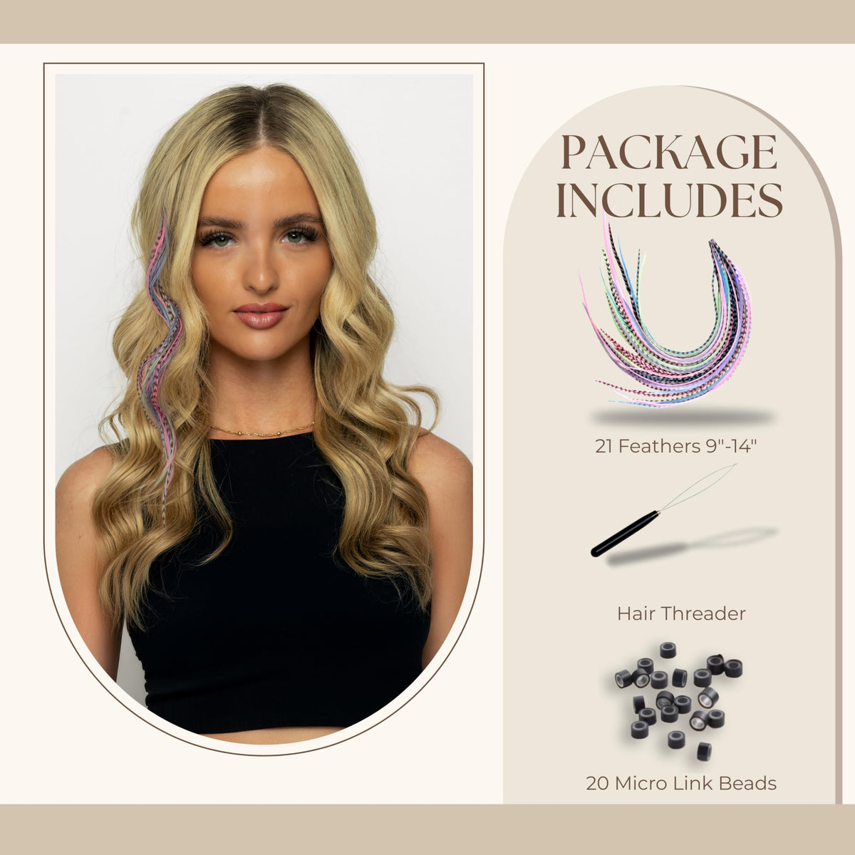 Enhance your style with 21 natural color hair extensions, 9”-14”, includes hair threader & micro link beads. Verified by CuratCart.