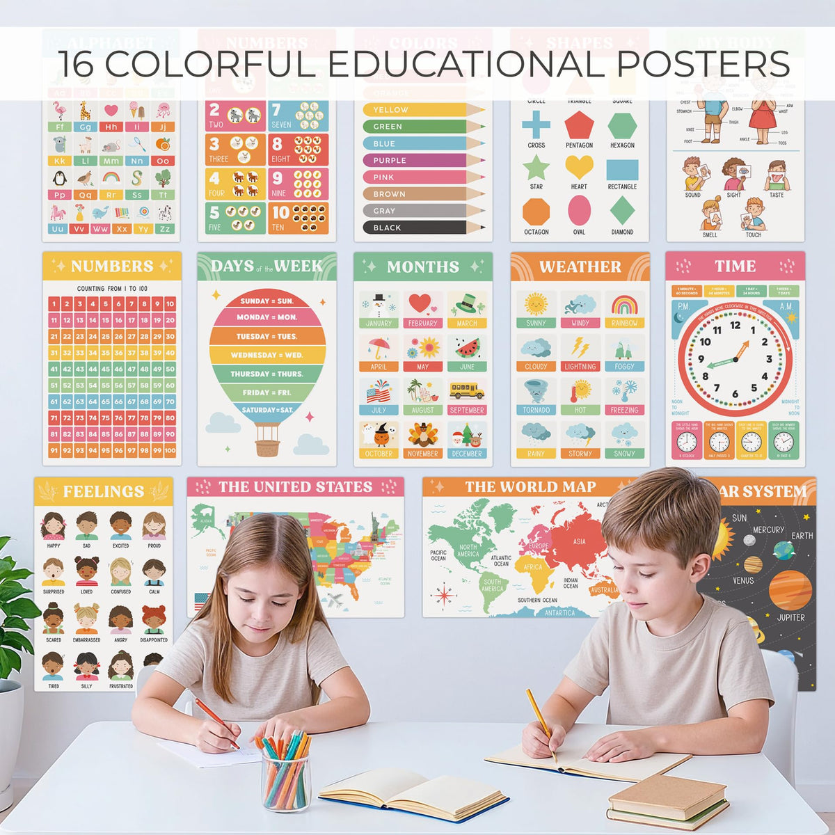 Fun Educational Posters for Toddlers - Set of 16 for Classroom & Homeschool