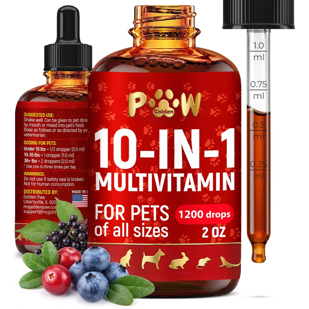 Liquid Multivitamin for Dogs with Glucosamine – Help with Allergies & UTIs – Dog Vitamins and Supplements – Cat Multivitamin for Hips & Joints – B, C & D3 for Coat Shining & Digestion – 2 oz
