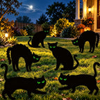 Halloween Decorations Outdoor, 6ct Black Cat Decor Yard Signs with Stakes, Scary Silhouette with Glow in Dark Eyes, Corrugated Plastic, Waterproof Lawn Decorations for Kids Family Home Party