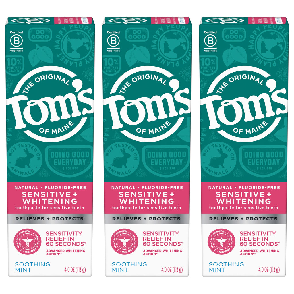 Tom's of Maine Sensitive and Whitening Toothpaste, Mint, 3 Pack, 4 oz