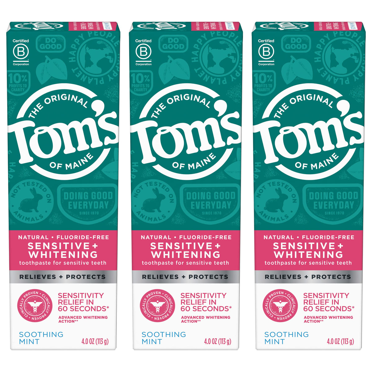Tom's of Maine Sensitive and Whitening Toothpaste, Mint, 3 Pack, 4 oz