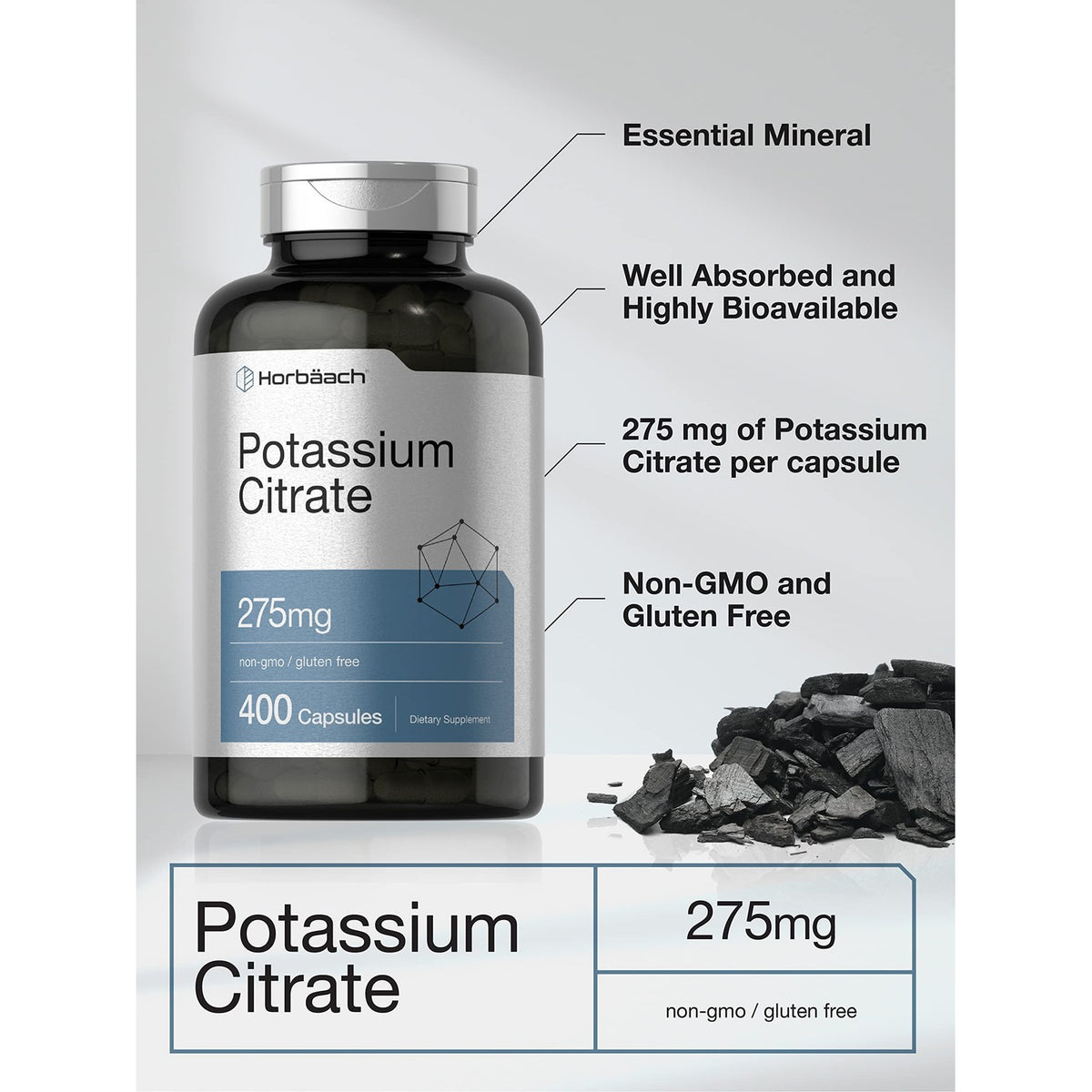 Horbäach Potassium Citrate Supplement 275 mg | 400 Capsules