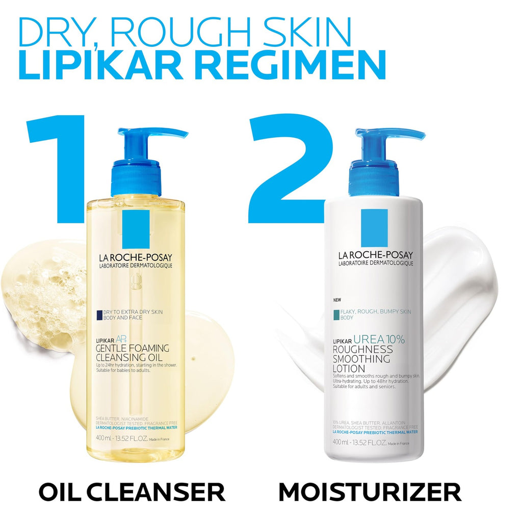 La Roche-Posay Lipikar Urea 10% Body Lotion for Dry Skin, 13.52oz | Rough and bumpy skin lotion with shea butter and allantoin that softens and smooths skin with 1 application.